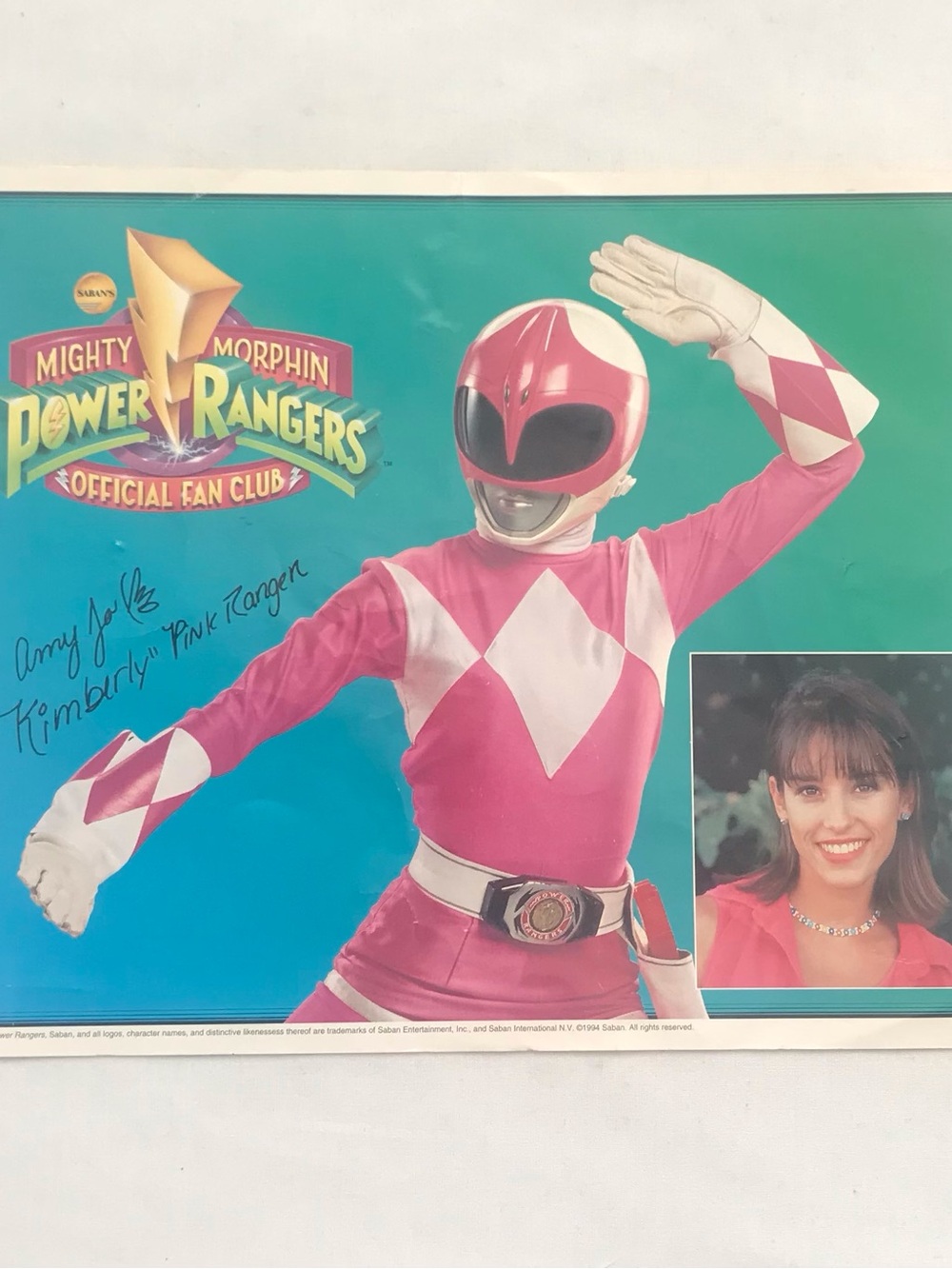 VTG Mighty Morphin Power Ranger "Pink Ranger" Autograph - 1994 Official Fan Club
